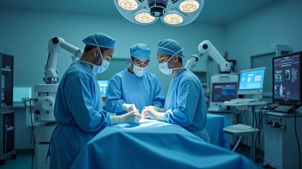Robótica cirúrgica e automação assistida por IA na sala de operação Robótica cirúrgica e automação assistida por IA na sala de operação